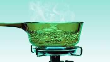 Water is boiling to form steam