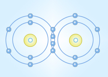 Two oxygen atoms can both achieve stable structures by sharing two pairs of electrons.
