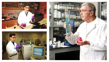 Chemists evaluating data in the laboratory