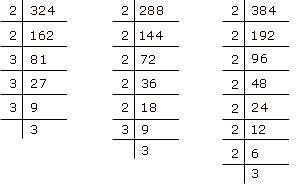 H.C.F. of 324, 288 and 384