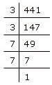 Square root of 441 by prime factorisation